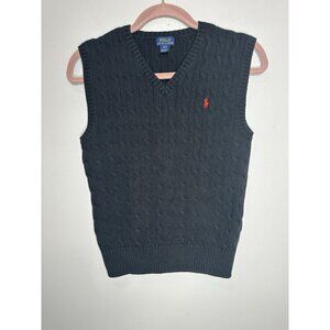 Polo Ralph Lauren Cable Knit Sweater Vest Size Kids Large 14 - 16 V Neck Black